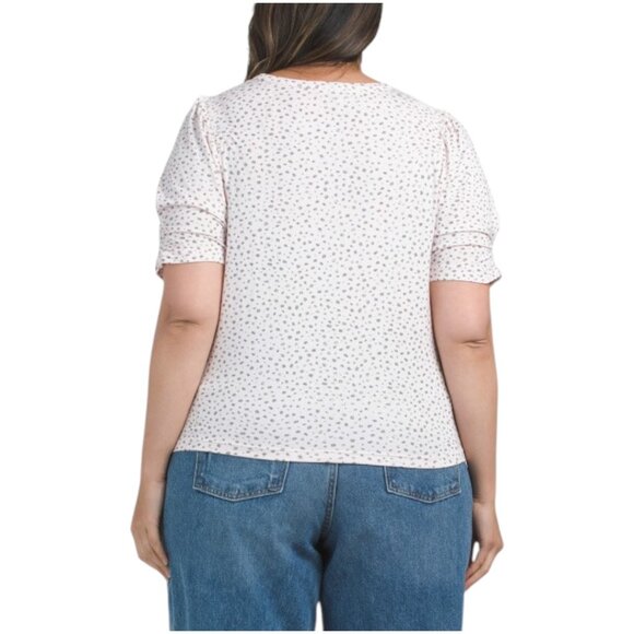 DEMOCRACY Plus Elbow Puff Sleeve Scoop Neck Top - Picture 2 of 3